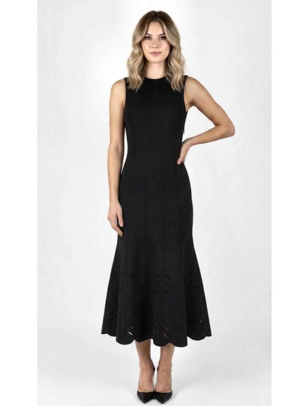 Alexander McQueen Black Flared Hem Midi Dress Women's Size Small NWOT